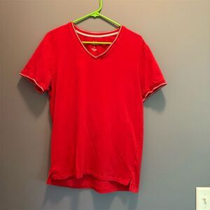Armani Exchange Men's V-Neck T-Shirt Red Size L Standard Short Sleeve Slim Fit